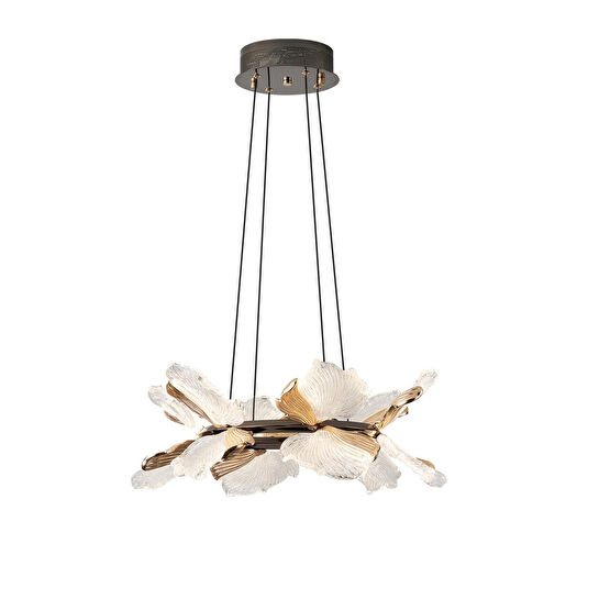 Apliqa Taran 50'lik Siyah Gold Çiçek Desenli 60 Watt Yuvarlak Modern Salon Led Avize