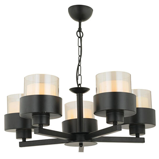 Apliqa Carla 5 Kollu Siyah Modern Genç Odası Mutfak Oturma Odası Retro Salon Avize