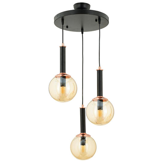 Apliqa Erna 3lü Sarkıt Yuvarlak Siyah Modern Genç Odası Mutfak Retro Salon Sarkıt Avize