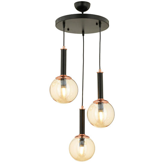 Apliqa Erna 3lü Sarkıt Yuvarlak Siyah Modern Genç Odası Mutfak Retro Salon Sarkıt Avize