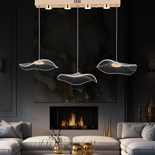 Apliqa Jolie 3'lü Sıralı 3 Renkli 26 Watt Gold Kristal Ledli Modern Oturma Odası Salon Sarkıt Avize