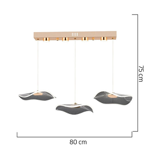 Apliqa Jolie 3'lü Sıralı 3 Renkli 26 Watt Gold Kristal Ledli Modern Oturma Odası Salon Sarkıt Avize