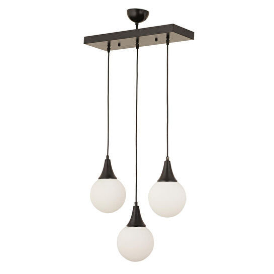 Apliqa Damla 3lü Sıralı Siyah Beyaz Camlı Sarkıt Modern Genç Odası Mutfaksalon Avize