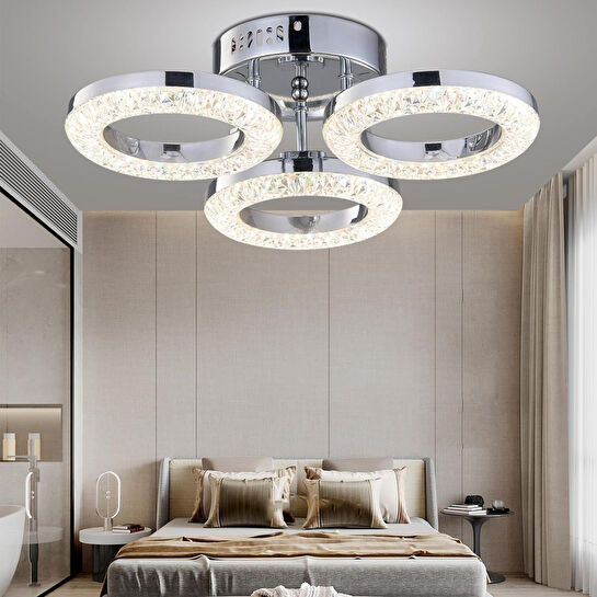 Apliqa Oylum 3'lü Krom 24 Watt Kristalli Koridor Salon Led Plafonyer Avize
