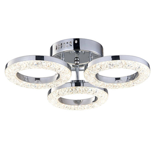 Apliqa Oylum 3'lü Krom 24 Watt Kristalli Koridor Salon Led Plafonyer Avize