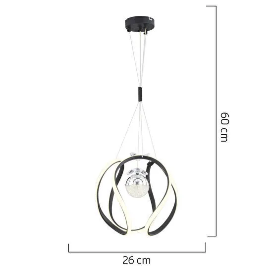 Apliqa Leroy Tekli Siyah Krom 3 Renkli 40 Watt Ledli Modern Oturma Odası, Koridor, Salon Led Avize