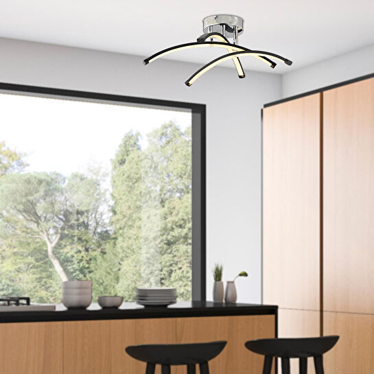 Apliqa Dosse 3lü Siyah 28 Watt Plafonyer 3 Renkli Ledli Modern Mutfak Banyo Led Salon Sarkıt Avize