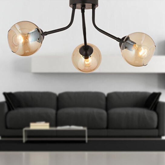 Apliqa David 3 Lü Siyah Bal Camlı Modern Genç Odası Mutfak Retro Salon Avize