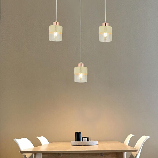 Apliqa Boris 3lü Sıralı Krem-bakır Sarkıt Modern Genç Odası Mutfak Salon Avize