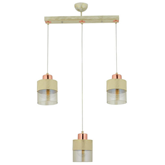 Apliqa Boris 3lü Sıralı Krem-bakır Sarkıt Modern Genç Odası Mutfak Salon Avize