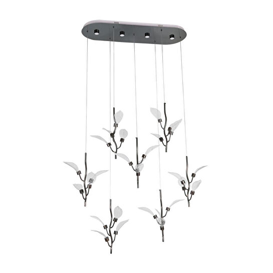 Apliqa Liria 7'li Platin Yaprak Desenli Sarkıt Led Avize