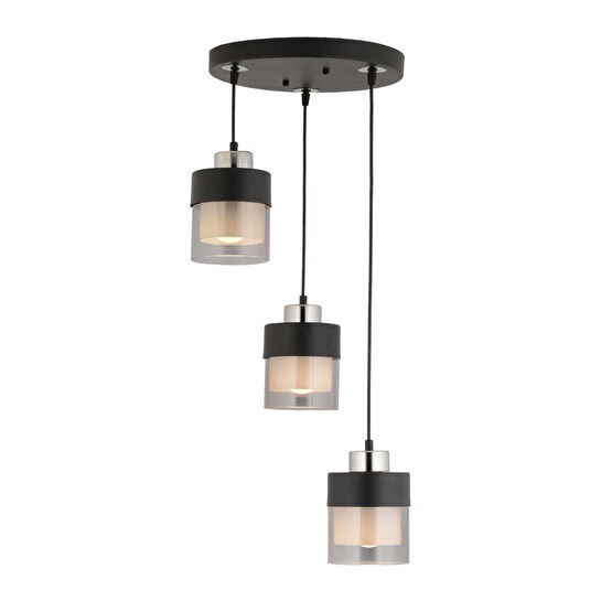 Apliqa Boris 3 Lü Yuvarlak Siyah-krom Sarkıt Modern Genç Odası Mutfak Salon Sarkıt Avize