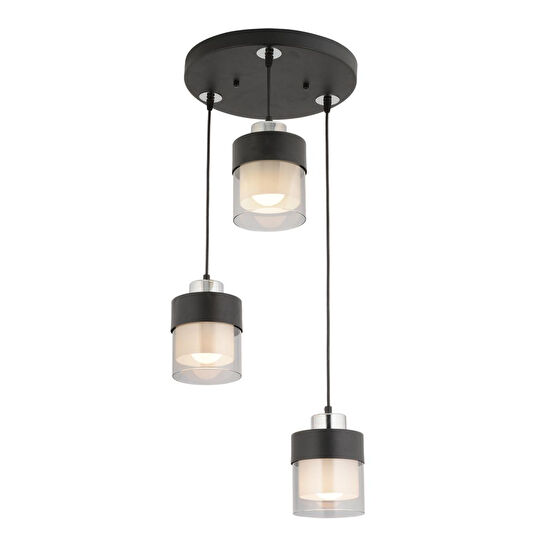 Apliqa Boris 3 Lü Yuvarlak Siyah-krom Sarkıt Modern Genç Odası Mutfak Salon Sarkıt Avize