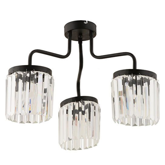 Apliqa Ayan 3lü Siyah Kristalli Taşlı Modern Tasarım Kristal Salon Avize