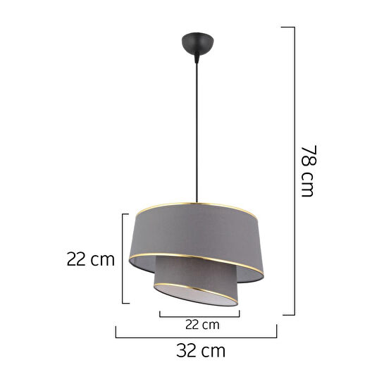 Apliqa Paoni 2 Katlı Antrasit Gold Detaylı Modern Koridor,yatak Odası Salon Avize