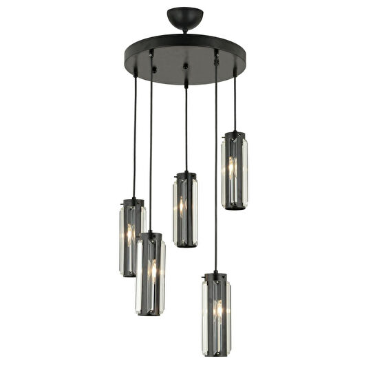Apliqa Natali 5 Li Yuvarlak Siyah Modern Kristalli, Taşlı Modern Tasarım Kristal Salon Sarkıt Avize