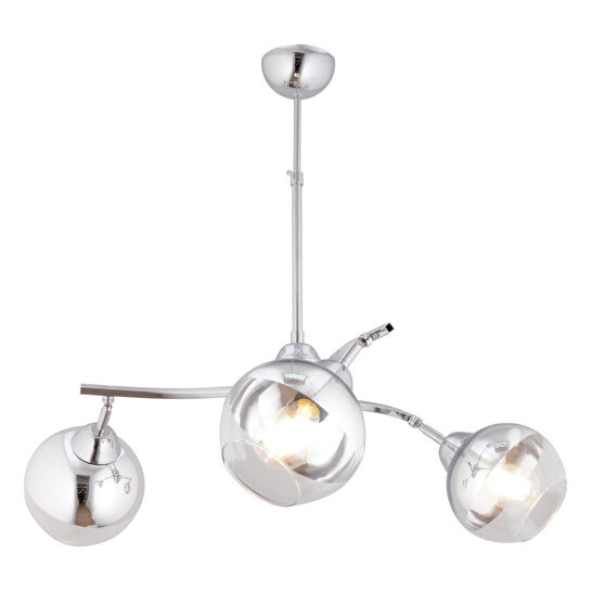 Apliqa Abbey 3'lü Krom Rengi Krom Camlı Yuvarlak Modern Oturma Odası Spot Salon Avize