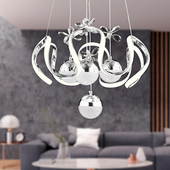 Apliqa Jonas Krom 3 Renkli 103 Watt Kristal Ledli Modern Oturma Odası Salon Sarkıt Avize