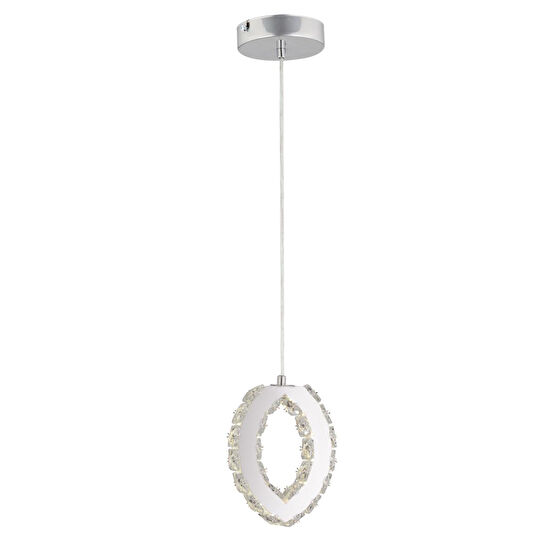 Apliqa Wicker 40 Watt Tekli Krom Ledli 3 Renkli Sarkıt Kristalli Taşlı Modern Tasarım Led Kristal Salon Avize