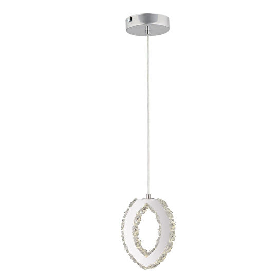 Apliqa Wicker 40 Watt Tekli Krom Ledli 3 Renkli Sarkıt Kristalli Taşlı Modern Tasarım Led Kristal Salon Avize