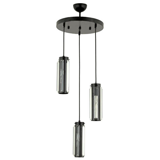 Apliqa Natali 3 Lü Siyah Kristalli, Taşlı Modern Tasarım Kristal Salon Sarkıt Avize