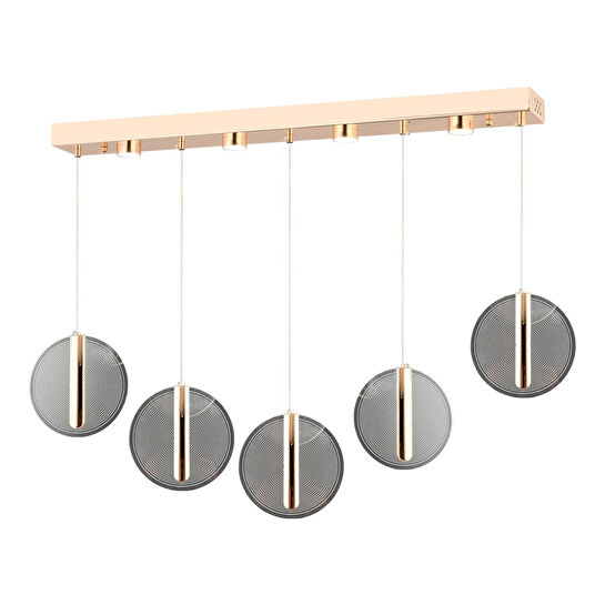 Apliqa Dustin 5'li Sıralı 3 Renk 75 Watt Gold Kristal Ledli Modern Oturma Odası Salon Sarkıt Avize