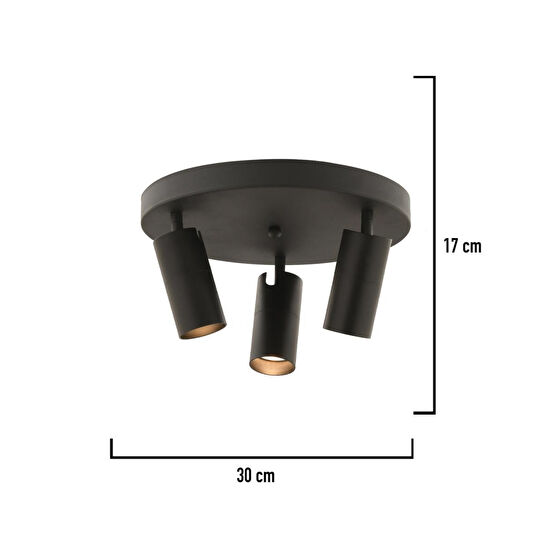 Apliqa Dusan Siyah 3lü Plafonyer Modern Retro Tasarım Spot Avize