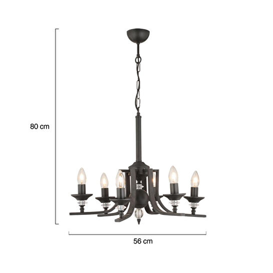 Apliqa Erza 6lı Siyah Modern Sarkıt Yatak Odası Retro Salon Avize