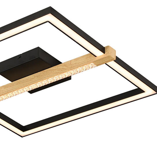 Apliqa April Siyah 58 Watt Plafonyer Kare Ahşap Desenli Modern Salon Led Avize