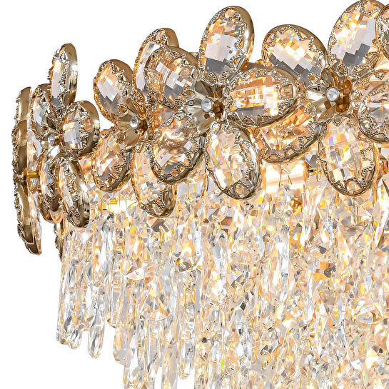 Apliqa Saral 60'lık Yuvarlak Gold Kristal Taşlı Modern Tasarım Salon Avize