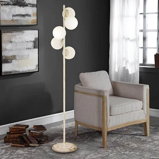 Apliqa Uzel 5li Beyaz Patinalı Modern Tasarım Metal Lambader