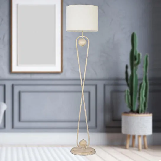 Apliqa Letta Beyaz Şapkalı Beyaz Modern Tasarım Ayaklı Abajur Lamba Metal Lambader