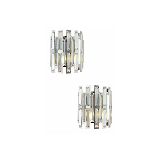 Apliqa Gallıano Krom 2'li Aplik Seti Kristal Taşlı Modern Yatak Odası-yatak Başı Duvar Lambası