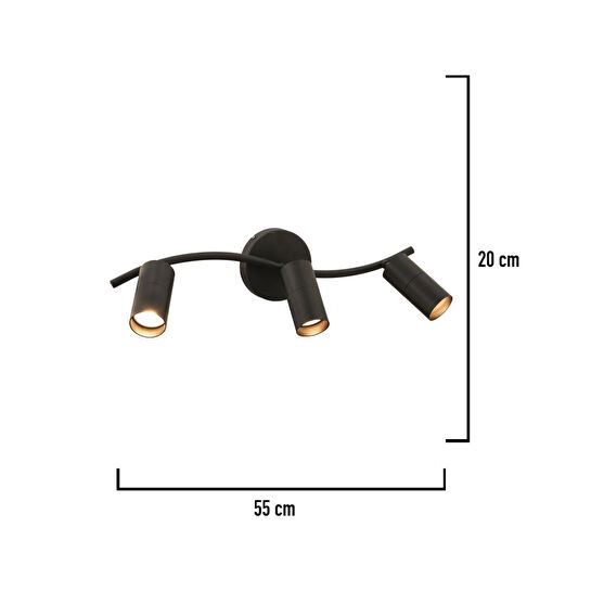 Apliqa Dusan Siyah 3lü Modern Duvar Lambası Spot Aplik