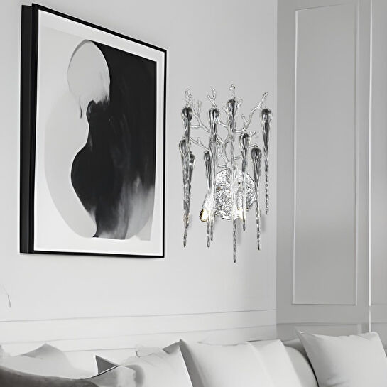 Apliqa Laura Krom Kristal Taşlı Modern Tasarım Su Damlası Taşlı Duvar Lambası Salon Aplik