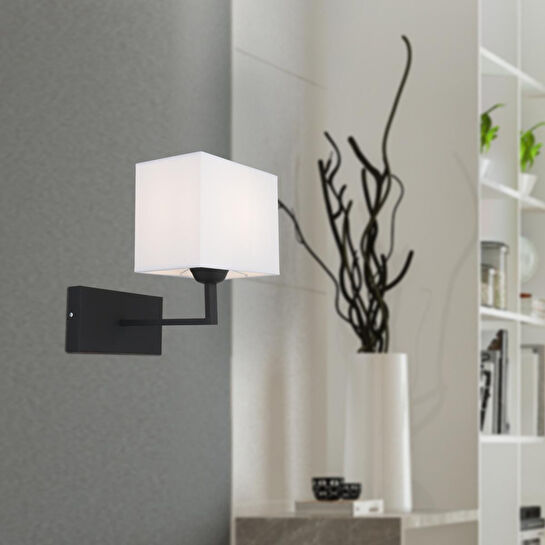 Apliqa Rylee Tekli Beyaz Şapkalı Siyah Duvar Lambası Yatak Odası-yatak Başı-banyo Için Modern Aplik