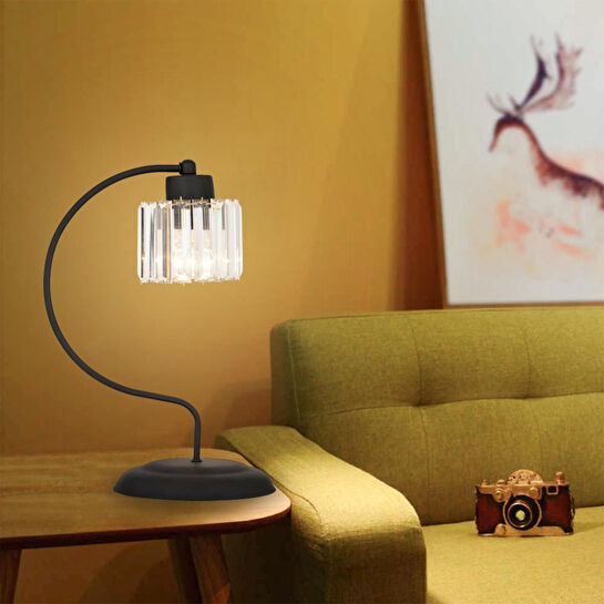 Apliqa Tufty Siyah Kristalli Taşlı Dekoratif Tasarım Salon- Yatak Odası Modern Retro Abajur