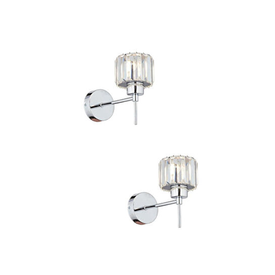 Apliqa Sadem Tekli Krom 2'li Aplik Seti Taşlı Yatak Odası-yatak Başı Duvar Lambası
