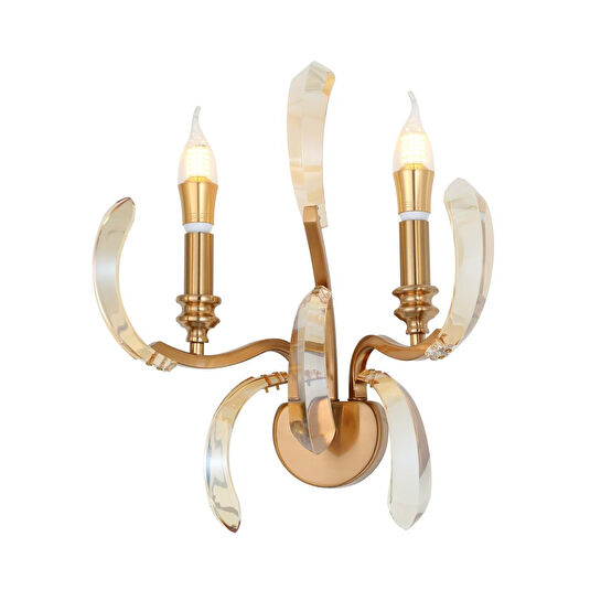 Apliqa Ronja 2'li Bakır Eskitme Kristal Taşlı Yatak Başı, Salon Aplik