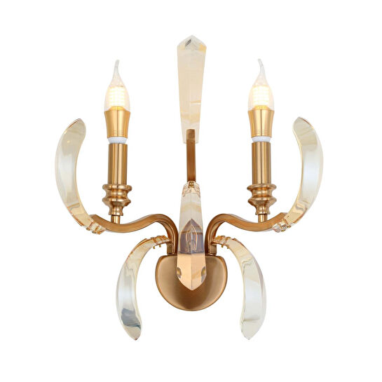 Apliqa Ronja 2'li Bakır Eskitme Kristal Taşlı Yatak Başı, Salon Aplik