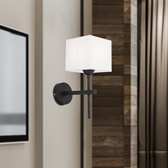 Apliqa Rory Tekli Beyaz Şapkalı Siyah Duvar Lambası Yatak Odası-yatak Başı-banyo Için Modern Aplik