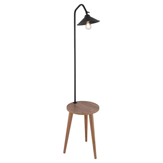 Apliqa Clifferd Siyah Başlıklı Ahşap Sehpalı Modern Ayaklı Abajur Lamba Ahşap Lambader