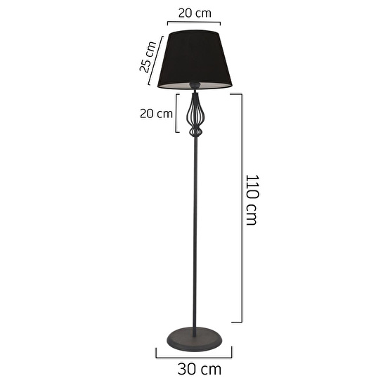 Apliqa Hefina Siyah Şapkalı Siyah Modern Tasarım Ayaklı Abajur Lamba Metal Lambader