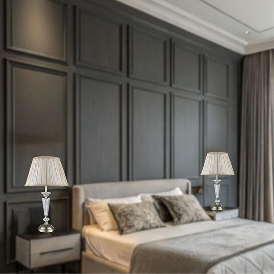 Apliqa (2 Adet) Baron Eskitme Kristal Taşlı Salon Yatak Odası Abajur Seti