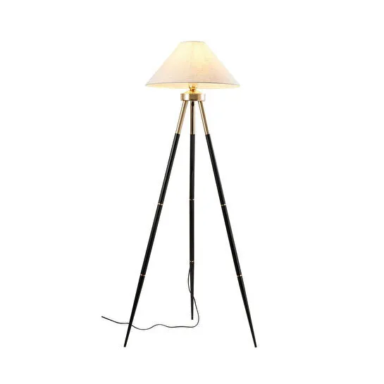 Apliqa Cosby Siyah-gold Kaplamalı Tripod Metal 3 Ayaklı Lambader