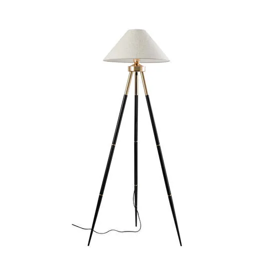 Apliqa Cosby Siyah-gold Kaplamalı Tripod Metal 3 Ayaklı Lambader