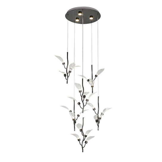 Apliqa Liria 6'lı Platin Yaprak Desenli Sarkıt Led Avize