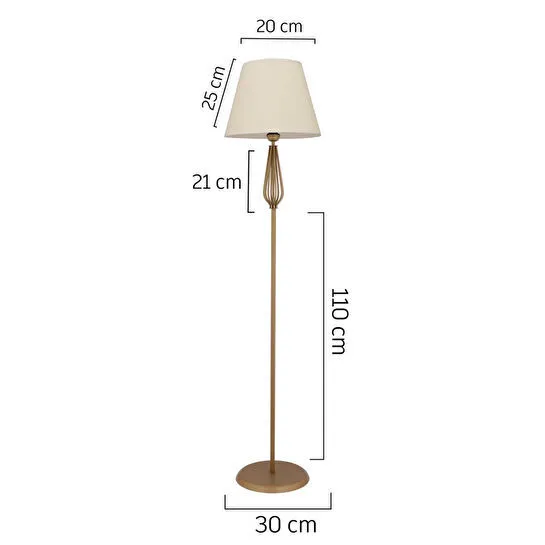 Apliqa Bolivia Beyaz Şapkalı Eskitme Modern Tasarım Ayaklı Abajur Lamba Metal Lambader