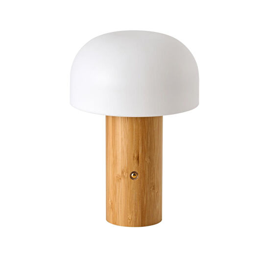 Apliqa Olwa Ahşap Detaylı Pilli Kablosuz Dokunmatik Şarjlı Led Mantar Abajur Masa Lambası