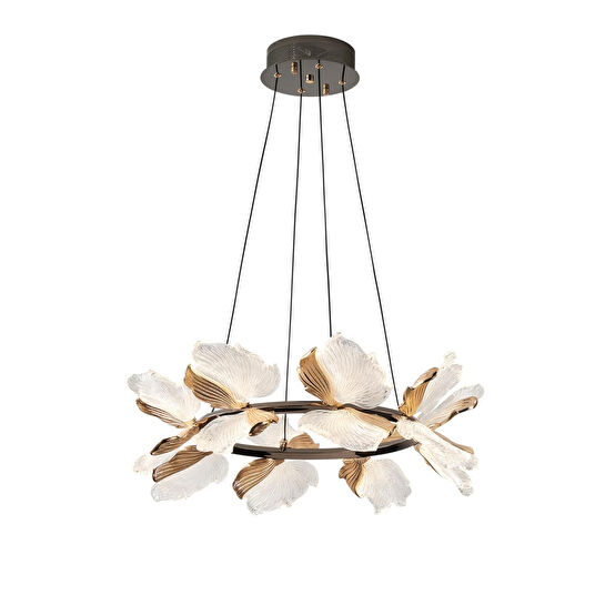 Apliqa Taran 60'lik Siyah Gold Çiçek Desenli 80 Watt Yuvarlak Modern Salon Led Avize